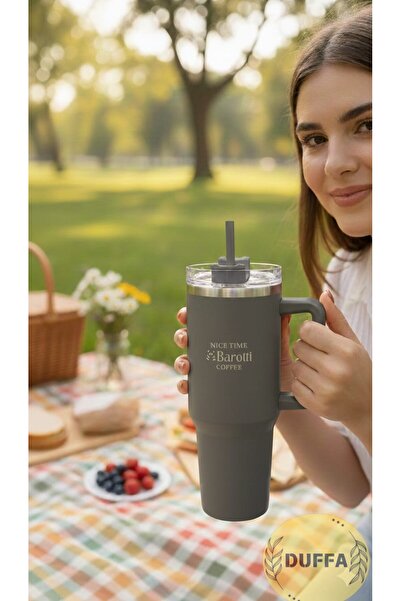 Duffa Thermos Cup with Straw Stainless Steel 1.2 Lt