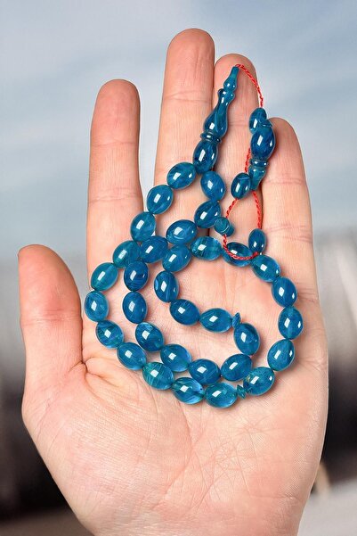 TESBİHKENTİ Master Hands Ocean Blue Crimped Amber Prayer Beads