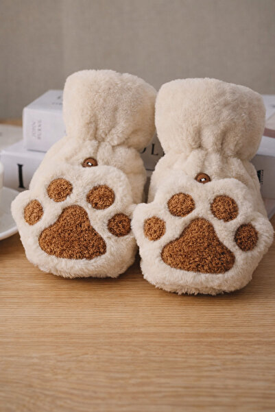 MD Moda Accessories Peluş Ayıcık Pati Desenli Parmaksız Eldiven – Kışlık Yumu...