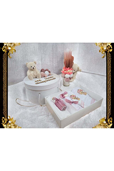 OBSIDION Σετ βάπτισης αρκουδάκι - κουτί κεριού - ροζ σε απόχρωση πούδρας