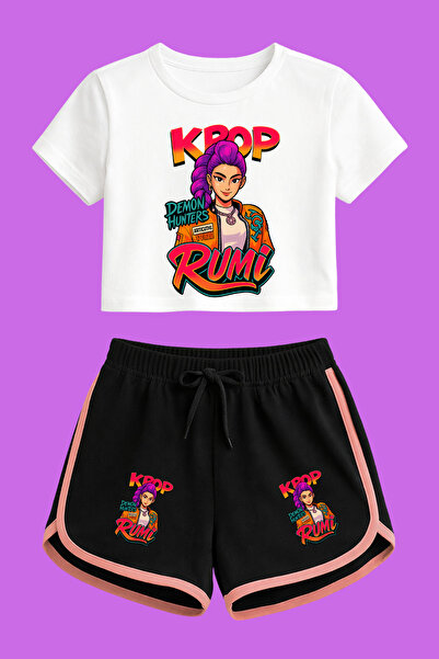 MECH BUTİK Комплект от къса блуза и шорти с принт K-Pop Demon Hunters Huntirx