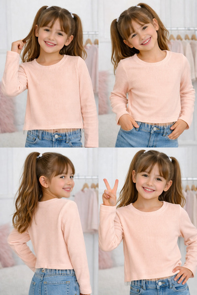 mini kanka Bluză pentru fetiță cu mânecă lungă material reiat cu detaliu de l...