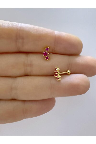 Arescollection 1 ADET BORDO ZİRKON TAŞLI TRAGUS HELİX LOBE UYUMLU PİERCİNG