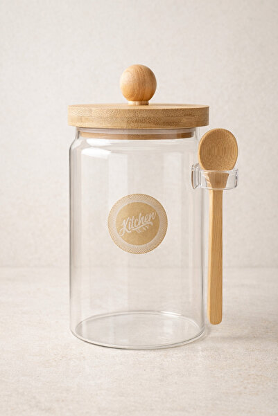 Kitchen Way 6-Piece Jar Spice Rack Set with Bamboo Spoon and Seal Lid 750ml Kw-740