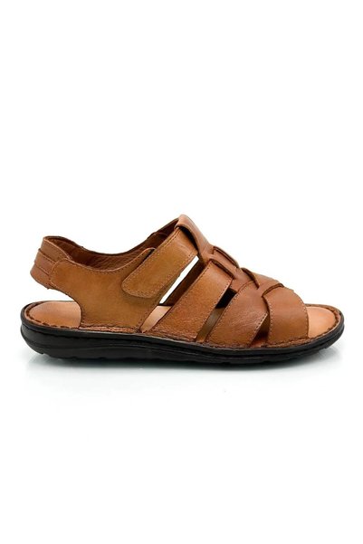 Generic Brand Sermoda Genuine Real Leather Velcro Men's Sandals Cross Tan
