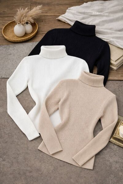 durustyle Siyah Beyaz Bej Boğazlı Kazak 3’lü Avantajlı Paket Mevsimlik Kurtar...