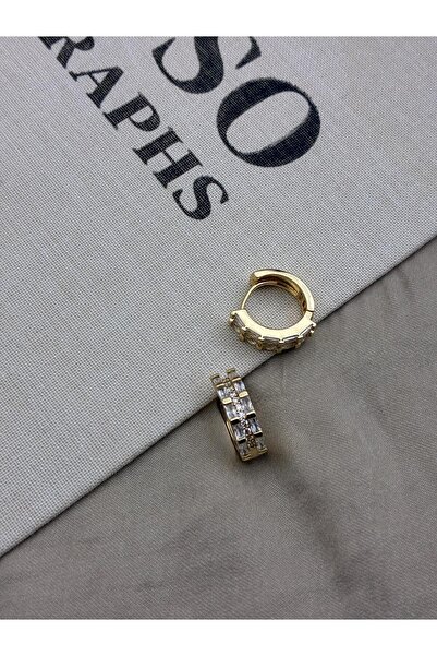 Hedef Bijuteri Zircon Stone Gold Color Two Row Rectangular Baguette Stone Earrings