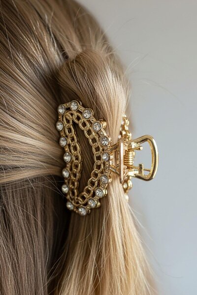 TAKIŞTIR Μίνι μεταλλική πόρπη με λεπτομέρεια από πέτρα σε χρυσό χρώμα