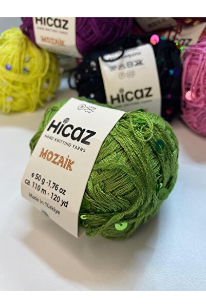 HİCAZ YARN %100 COTTON(PAMUK) AÇIKYEŞİL, 3-6 MM PULLU ÖRGÜ &ÇANTA İPİ . YUMAK...