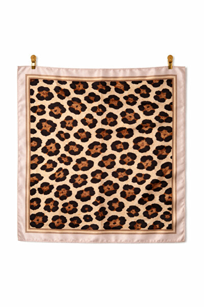 AGAPI Leopard Patterned Satin Scarf |   Stylish Women's Bandana with Cream Background Frame