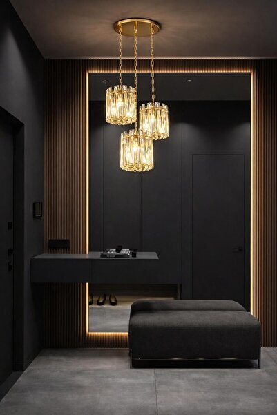 AURA LIGHTING Gold Kristal Cam Taşlı Belek Sarkıt Modern AVİZE