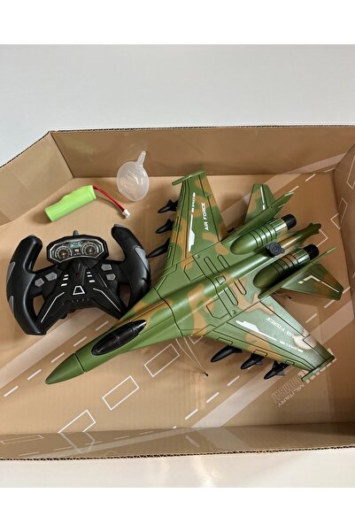 mavi su dünyası Uzaktan Kumandalı 2.4G Şarjlı Duman Atan Uçak Yeşil 28 Cm