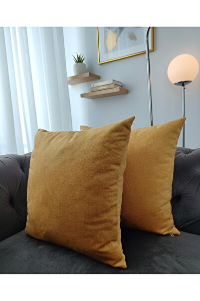 Vera Düz Çift taraflı 2'li Hardal Kırlent Kılıfı