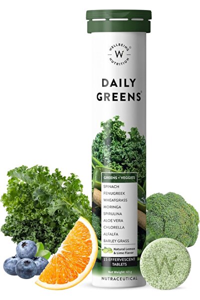 Wellbeing Nutrition Daily Greens, Wholefood Multivitamin with Vitamin C, Zinc, B6, B12, Iron for Imm