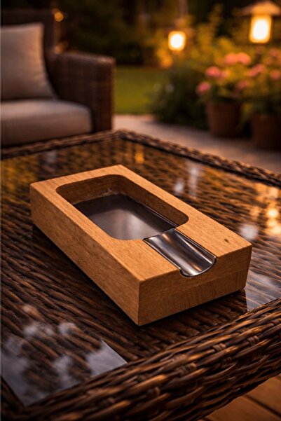 Jenisa Premium Ahşap Puro Küllüğü – Paslanmaz Çelik İç Hazneli, Modern & Lüks