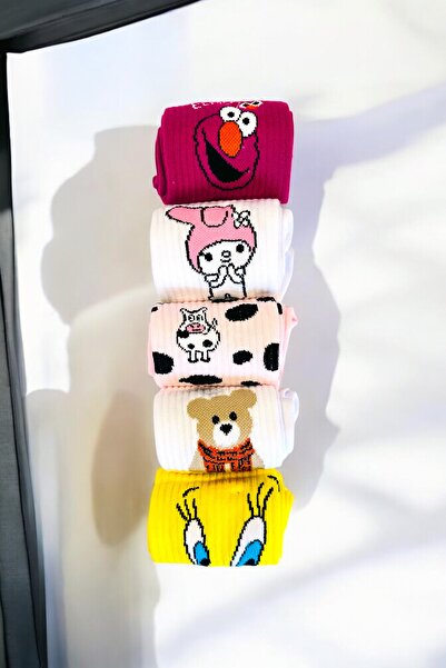 AYMETA 5’li Sevimli Desenli Kadın Çorap – Pamuklu, Renkli, Figürlü Günlük Çorap