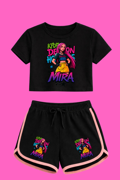 MECH BUTİK مجموعة K-Pop Demon Hunters Huntirx مطبوع Crop-Shorts