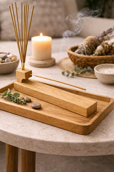 Üreet Ahşap Tütsülük Kayın Ağacı - Dekoratif Tütsü Standı ve Difüzör Tutucu 2...