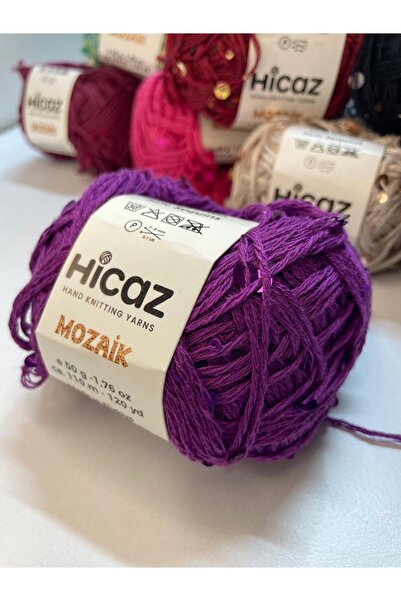 HİCAZ YARN %100 COTTON(PAMUK) MOR , 3-6 MM PULLU ÖRGÜ &ÇANTA İPİ . YUMAKLAR 5...