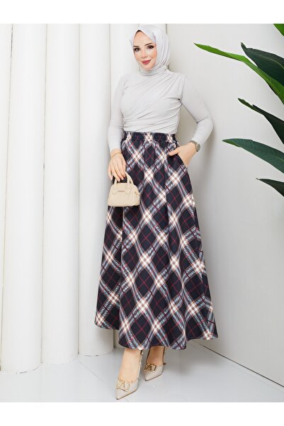 Güba Ticaret Kadın Ekose Desenli Dijital Baskı Etek