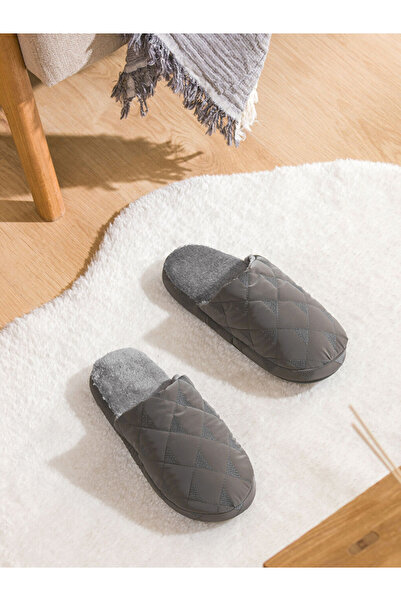 LC Waikiki Gray Quilted Patterned Men's House Slippers