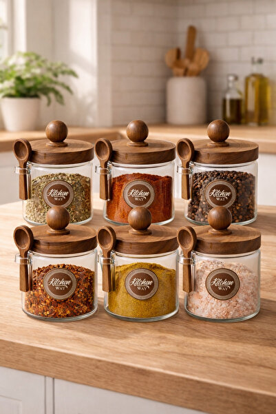 Kitchen Way Acacia Gasket Lid 6-Piece Borosilicate 400ml Jar Set Kw-742