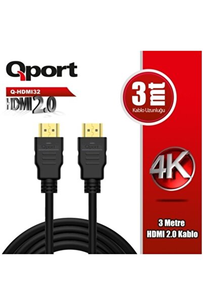 Universal كابل HDMI QPORT Q-HDMI32 بطول 3 أمتار إصدار 2.0 مع طرف ذهبي 3D 4K