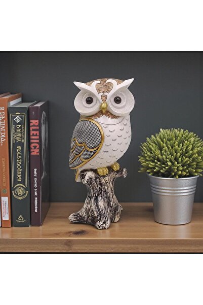 ELSELİFE Lüks İşlemeli Feng Shui Baykuş Heykeli 20 cm Dekoratif Biblo Ev Ofis...