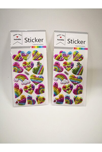 Linea 3D Hologramlı Metalik Renk Kalp Stickers Etiket Kabartmalı – 2 Adet - H...