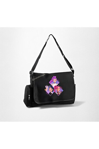 DEEFWEAR Siyah Demon Hunters Logo Baskılı Okul , Kurs , Dershane Postacı Çant...