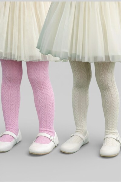 Diba Pachet de 2 ciorapi elastici de iarnă din bambus pentru fete, roz și crem