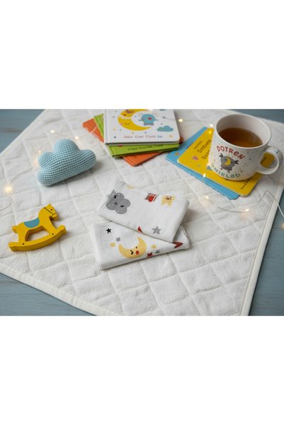 Deko Dekor Pack of 10 Patterned Muslin Baby Mouth Wipes 100% Cotton 25X25 cm