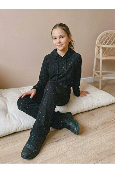 inebolu kids طقم بدلة رياضية بغطاء رأس مزينة بالخرز بالكامل للفتيات