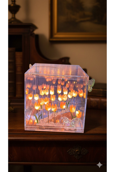 Ravion0 Sonsuz Lale Bahçesi Aynalı Gece Lambası