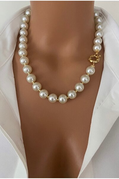 TARZ-I TAKI Pearl Ecru 12 mm Rudder Lock Design Necklace