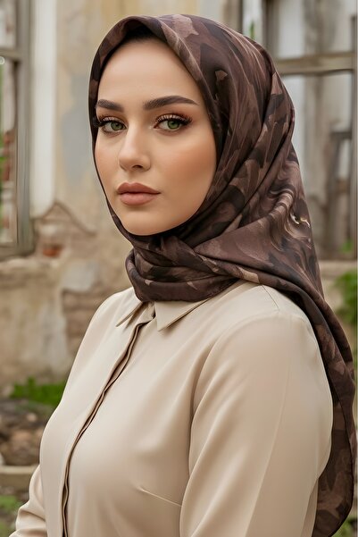 İmajButik وشاح قطني رقمي ناعم من حرير الهند باللون البني