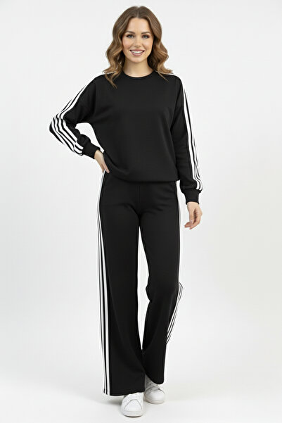 GLAM AURA طقم بدلة رياضية نسائية فاخرة ذات ملمس ناعم وخطوط جانبية مريحة باللو...