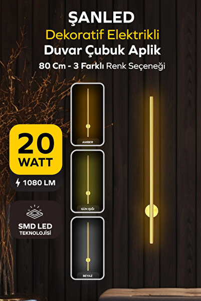 ŞANLED Dekoratif 20W İç Mekan Gold Kasa 3 Renkli Işık Elektrikli 80 cm Duvar ...