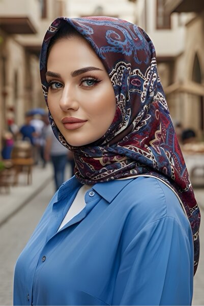 İmajButik Fuchsia Blue İpekhan Soft Digital Cotton Scarf