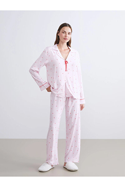 LC Waikiki LCW DREAM Pembe Gömlek Yaka Bağlama Detaylı Kadın Pijama Takımı