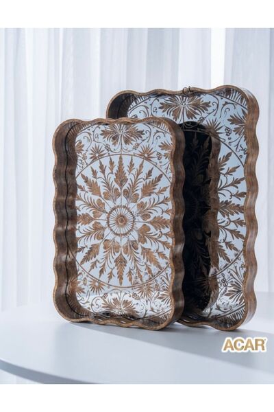 ACAR Elio 2 li Aynalı Cam Tepsi Seti