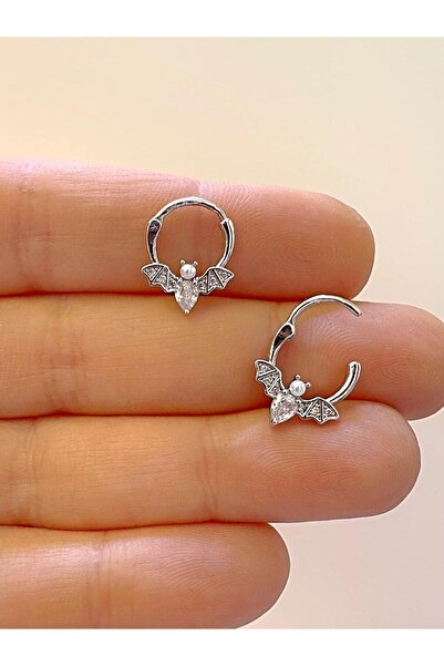 Arescollection 1 adet çelik zirkon taşlı YARASA septum daith helix lobe uyuml...