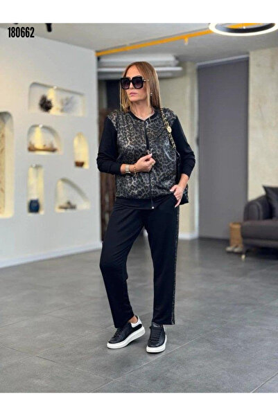 Modayakamoz Kadın Yılan Desenli Viskon İki İplik Takım Önden Fermuarlı Uzun K...