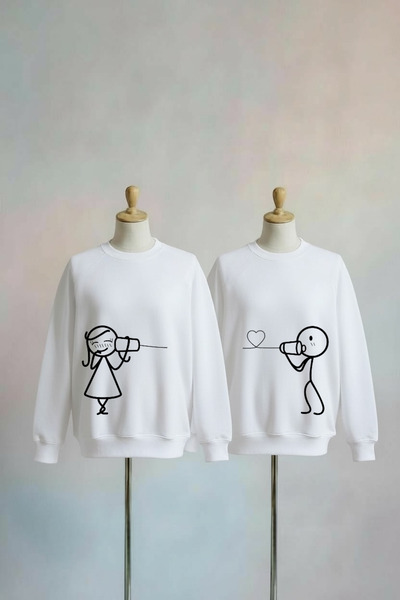 Vordevia Dear Couple Combination Printed Cotton 3 Thread O Oversized Sweatshirt