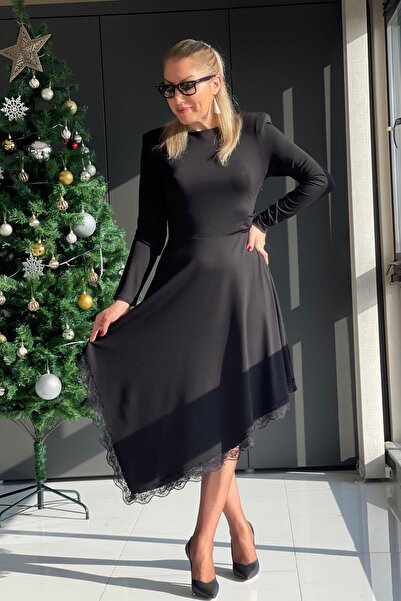 MİSLİNA BUTİK Asimetrik Kesim Siyah Elbise