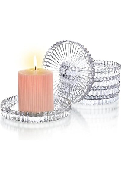 The Bros Set of 6 Clear Glass Pillar Candle Holder Plates