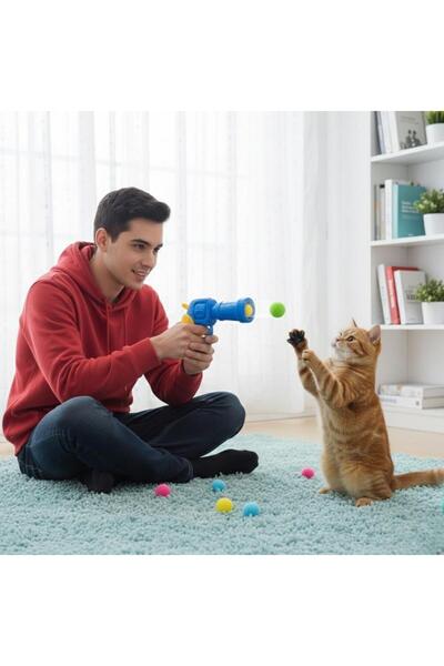 OLLEVRA Cat Play Gun with 20 Colorful Plush Balls – Cat Play and Exercise Tool