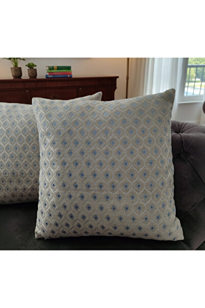 Vera Geometrik Desenli Dekoratif Kırlent Kılıfı 43x43 Mavi Bej
