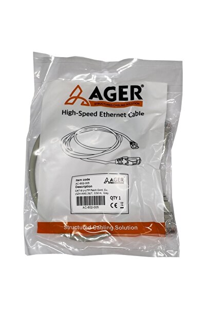 AGER Ac-602-0025 25cm Utp Cat6 Patch Cable Gray Cu, Lszh Awg 26/7