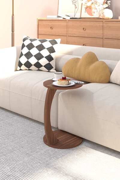 ED PET DİZAYN C Sehpa Yuvarlak Tekerlekli Koltuk Sehpası Yan Sehpa Servis Seh...